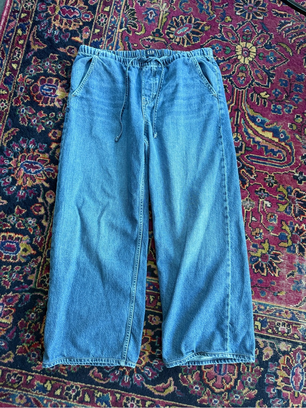 GAP ultrasoft low rise 90s loose Medium Blue Denim Drawstring Jeans